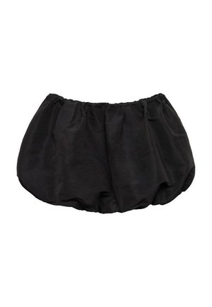 Black cotton bloomer shorts with an elastic waistband, featuring a loose, gathered design and minimal stitching details.