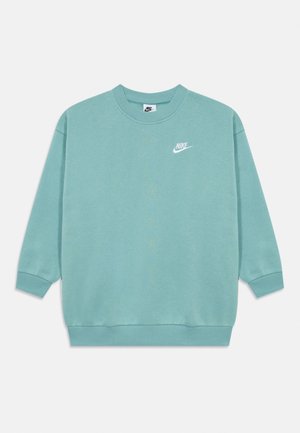 Mint green crewneck sweatshirt made of cotton. Features a small white Nike logo on the left chest. Ribbed cuffs and hem. Casual fit.