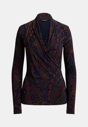 Lauren Ralph Lauren, PAISLEY STRETCH JERSEY SURPLICE TOP - Μπλούζα με μακριά μανίκια - navy multi