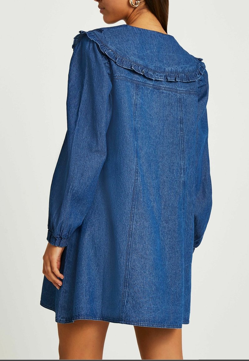 river island puff sleeve denim dress Blue Denim Puff Sleeve Mini Dress