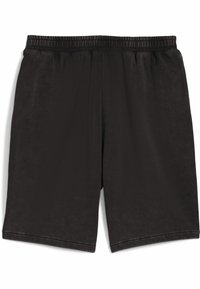 Sorte shorts lavet af blødt stof, med elastisk talje og lige snit. Ingen lommer eller yderligere detaljer synlige.