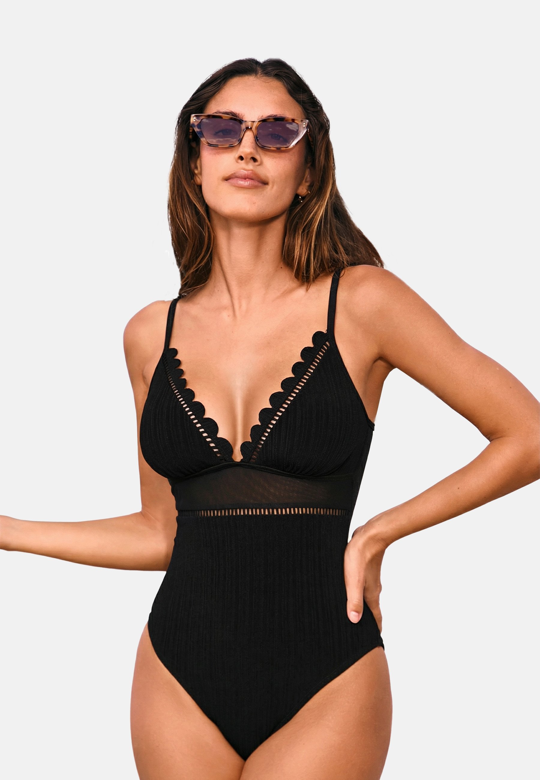 Costume Intero Donna Monokini Sportivo Con Scollo A V E Stampa Tropicale - Push Up, Vita Alta, Retro Scoperto