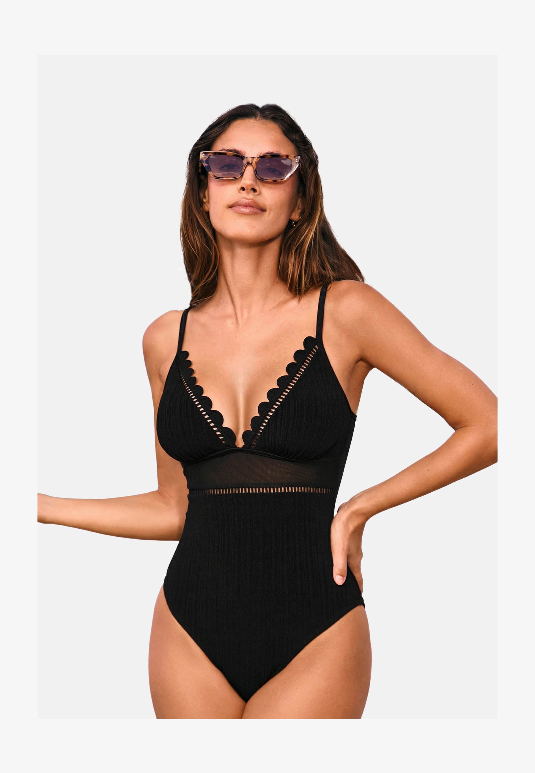 Costume Intero Donna Monokini Sportivo Con Scollo A V E Stampa Tropicale - Push Up, Vita Alta, Retro Scoperto