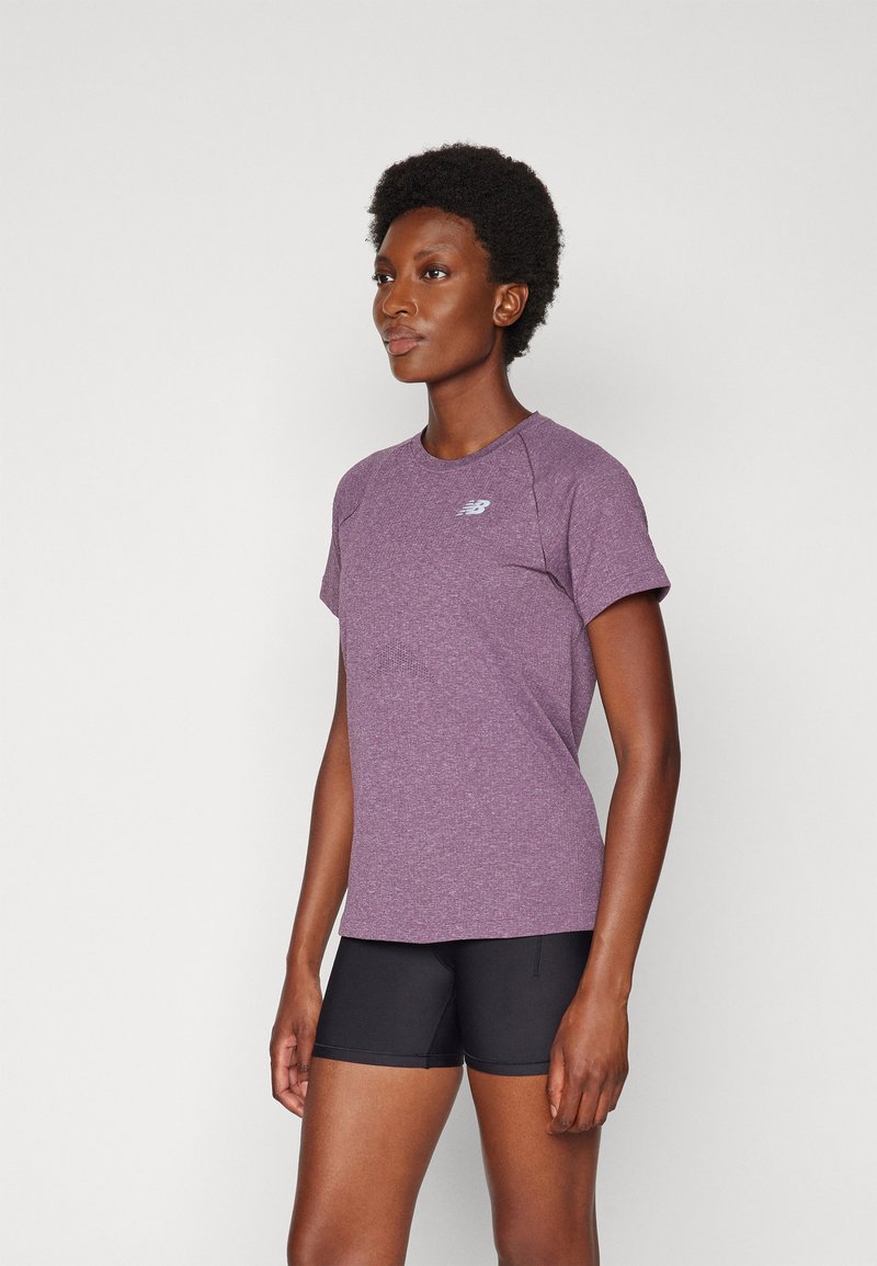 New Balance SLIM - Športne majice - plum brown heather