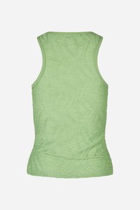 Zelené tank top bez rukávov s textúrovaným povrchom, ktorý má vlnitý vzor, priliehavý strih, ideálny na casual nosenie, s jemným povrchom.