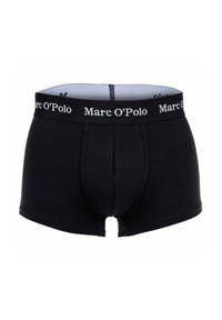 Boxer neri realizzati in cotone con una cintura morbida che presenta il testo "Marc O’Polo" in bianco. Progettati per una vestibilità aderente e senza fantasie.