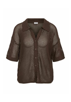 TRANSPARENT MIT LOCHMUSTER UND KNOPFLEISTE - Button-down blouse - braun