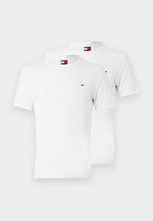 White cotton t-shirts in a pack of two, featuring a round neck, short sleeves, and a small logo on the upper left side.