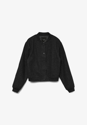 Must kollane bomber-jakak, mis on valmistatud paksust villasegust. Omab ümmargust kaelust, nupuga kinnitust ning ribakujulisi mansette ja soonikuid.