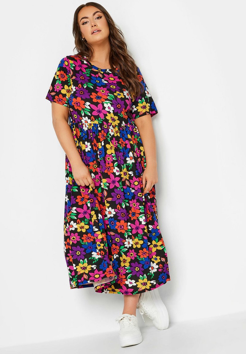 Yours Clothing FLORAL PRINT THROW ON MIDAXI Robe de jour black/noir