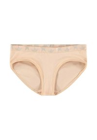 Lichtroze katoenen slips met een zilveren sterrenpatroon op de tailleband, voorzien van gestikte randen en een soepele textuur.