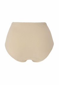 Beige högmidjade underkläder med en slät textur, som har en sömless design och resårmidja för komfort.