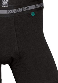 Boxer da uomo neri realizzati in misto viscosa di bambù. Presentano una cintura elastica grigia con il logo "JBS UNDERWEAR" e un piccolo etichetta verde.