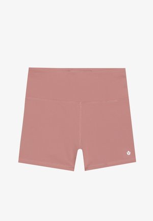 Shorts deportivos rosas fabricados con una tela suave y elástica. Cuenta con una cinturilla ancha y un pequeño detalle de logo en el lado inferior.