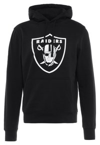 Felpa nera con cappuccio e tasca frontale, caratterizzata da un logo e una grafica dei Raiders in bianco molto prominenti. Realizzata in tessuto morbido, con cappuccio regolabile.