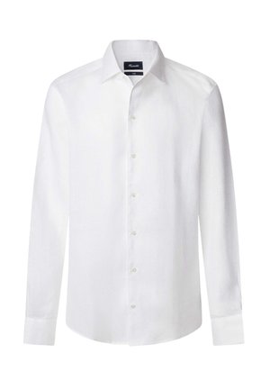 Camicia bianca a maniche lunghe in tessuto leggero, con colletto classico, chiusura a bottoni e orlo arrotondato. Presenta polsini standard e nessun motivo.