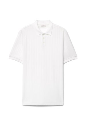Polo blanc à manches courtes avec col et trois boutons sur la patte de boutonnage avant.