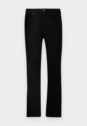 Sorte jeans laget av denim, med rett passform, fem-lomme design, metallknapp-lukking, og minimale sømdetaljer.