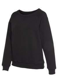 Black sweatshirt made of soft fabric, featuring a crew neck and ribbed cuffs, with a relaxed fit and no visible patterns or accents.