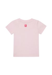 Lichtroze, korte mouwen t-shirt van katoen met een ronde hals. Bevat een klein merkembleem op de achterkant van de hals.