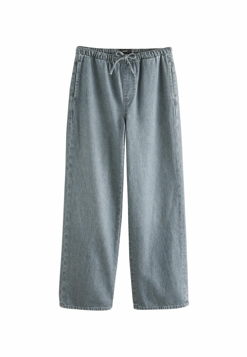 Heledad sinised laiad denim püksid elastse vöökoht ja nööriga, küljetaskute jaotusega.