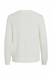 Pull blanc uni à manches longues avec poignets et ourlet côtelés, présenté de dos sur un fond blanc.