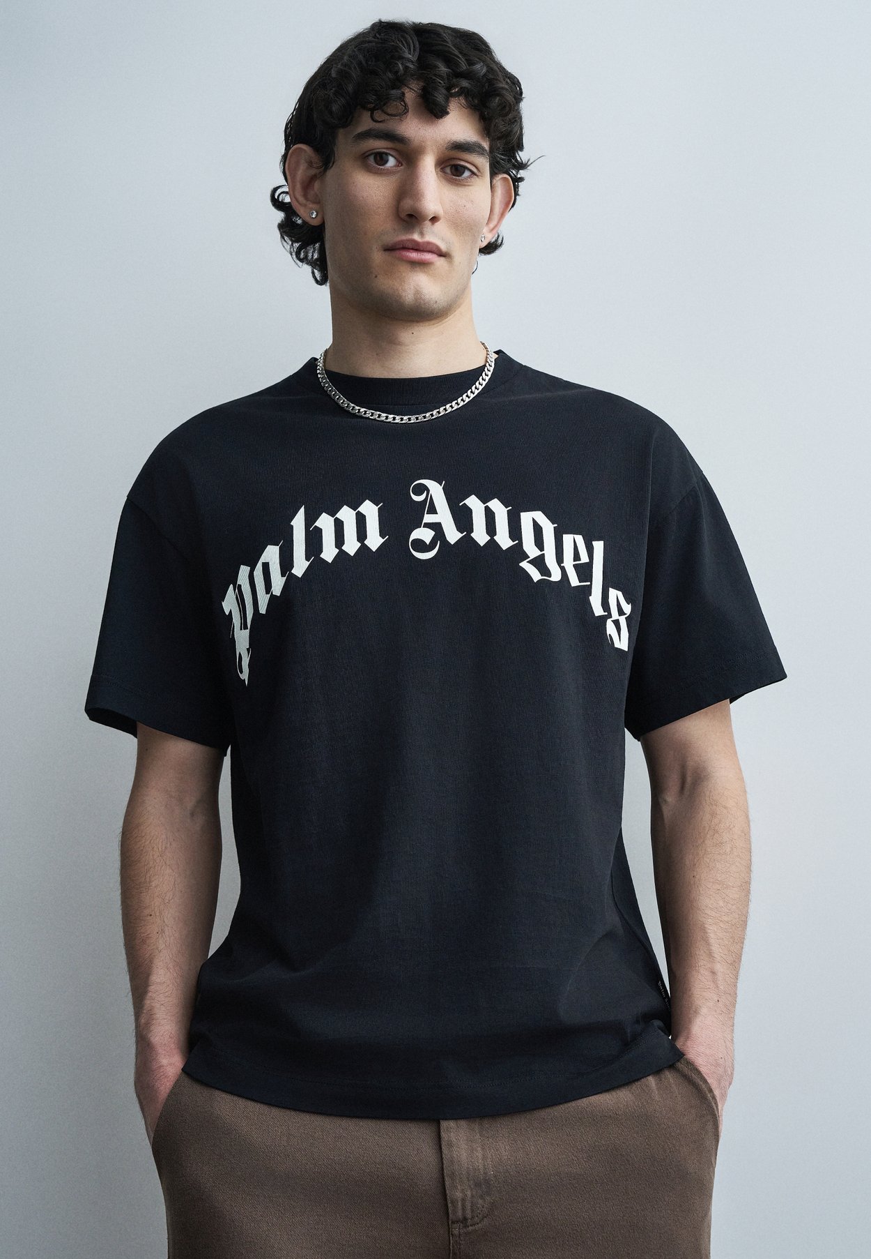 Palm Angels Curved Logo Regular Tee - Black/Off White