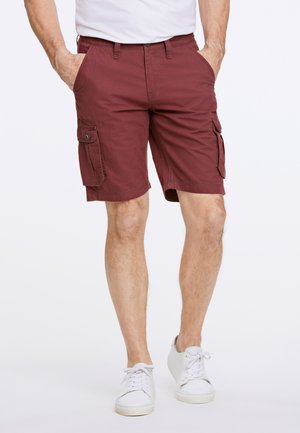 Bordeaux cargo shorts met twee zijzakken en twee zakken op de dij, gemaakt van lichtgewicht stof, met een ontspannen pasvorm en gestikte zoom.