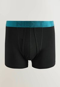 Boxers pour hommes noirs avec ceinture élastique turquoise affichant le mot "NEXT" en relief, présentés sur un fond blanc.