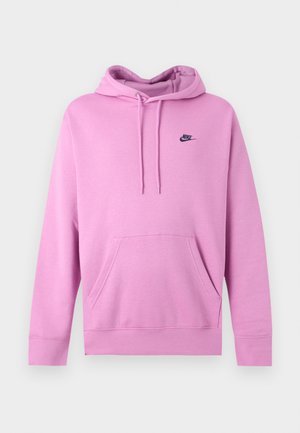 Ανοιχτό ροζ φούτερ Nike με κουκούλα, μπροστινή τσέπη και κορδόνια, με μικρό μαύρο λογότυπο Nike στο αριστερό στήθος.