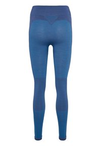 Blå leggings med hög midja, texturerade och släta paneler samt en figurnära design. Tillverkade av en sträckbar och andningsbar tyg.