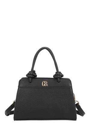 Sac à main en cuir noir texturé avec deux poignées nouées, bandoulière amovible et logo GR doré au centre avant.