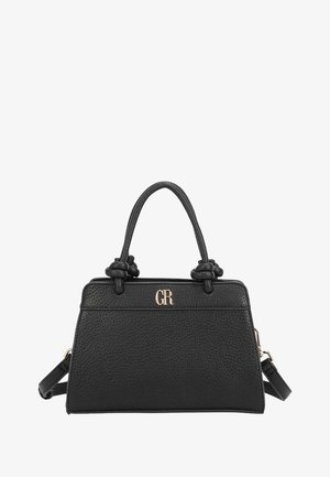 Sac à main en cuir noir texturé avec deux poignées nouées, bandoulière amovible et logo GR doré au centre avant.