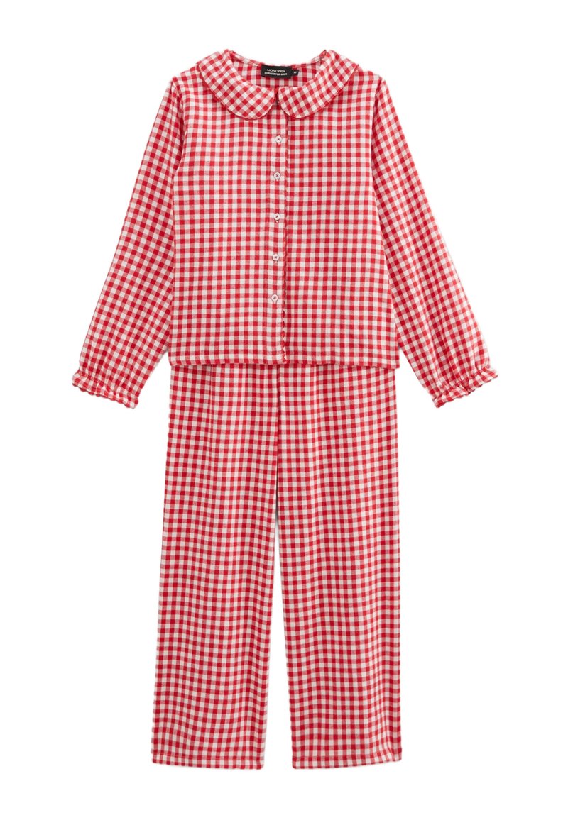 Monoprix MANCHES LONGUES COL CLAUDINE À CARREAUX SET - Pyjama - rouge