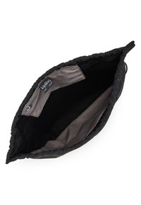 Borsa in tessuto nero con un interno morbido, una parte superiore elastica e un'etichetta interna. La struttura è liscia, senza hardware visibile o decorazioni.