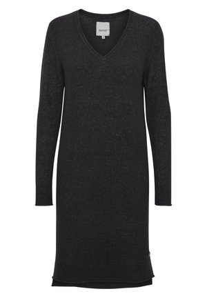 Sort strikdresses med v-udskæring og lange ærmer. Har en let flagrende bund og et lille logodetalje i bunden. Blød tekstur.