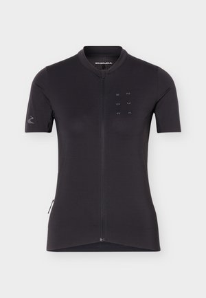 Schwarzes Radtrikot mit kurzen Ärmeln, Frontreißverschluss, kleinem Seitentasche und dezentem "ENDURA"-Schriftzug auf Brust und Ärmel.