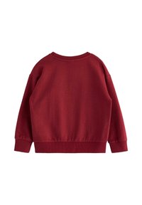 Rotes Sweatshirt mit Rundhalsausschnitt, langen Ärmeln und gerippten Bündchen und Saum, aus weichem Stoff mit glatter Textur gefertigt.