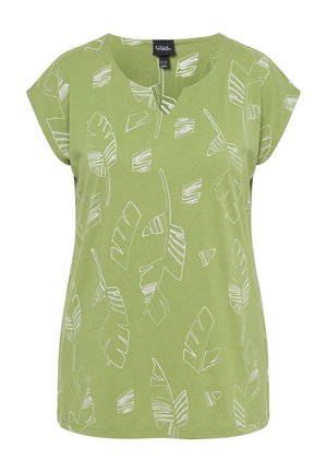 Ulla Popken, PALM LEAF PRINT CAP SLEEVE TEE - T-shirt imprimé - grass green