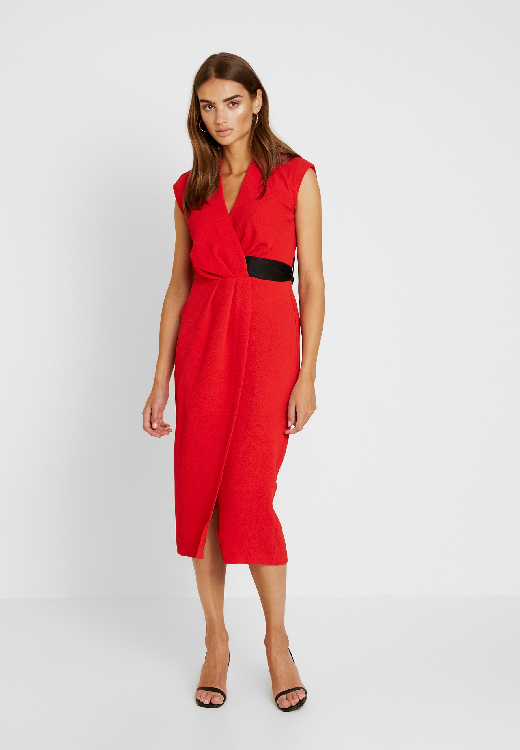 Closet CLOSET PLEATED WRAP PENCIL DRESS Etuikjole red Closet CLOSET - Jerseykjole - red
