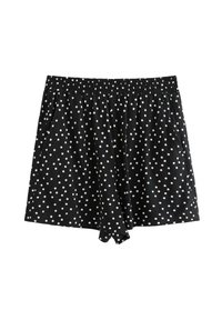 Sorte shorts med hvide prikker, der har en elastisk talje og to sidelommer. Blødt stof og afslappet pasform.
