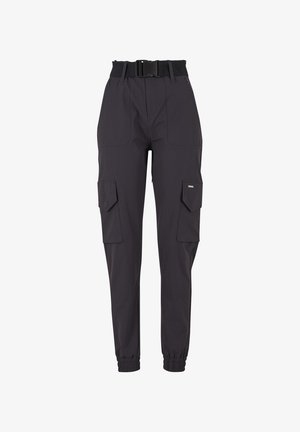 aim’n®, HIGH WAIST TAPERED CARGO TROUSERS WITH BUCKLE BELT - Pantalons outdoor - black