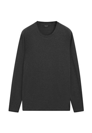Langmouwig shirt van donkergrijze katoen. Heeft een ronde halslijn en een simpele, rechte snit zonder patronen of accenten.