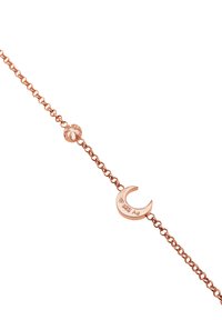 Armbands i roséguld med en halvmåne-charm med graverade mönster. Länkdesign med en texturerad pärla som accent.