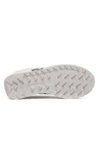 Suola di scarpa sportiva bianca con un disegno del battistrada robusto e multidirezionale caratterizzato da lugs triangolari. Il logo è impresso sul tallone.