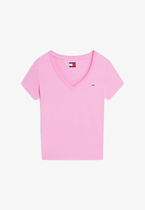 Tommy Jeans, SLIM V-NECK TEE - T-shirt basic - pink daisy
