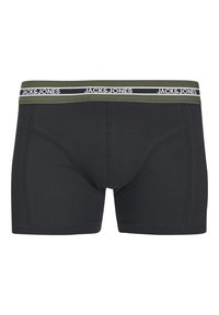 Zwarte boxershort gemaakt van rekbare stof. Voorzien van een groen-witte gebreide tailleband met versterkte stiksels en een aansluitend ontwerp.