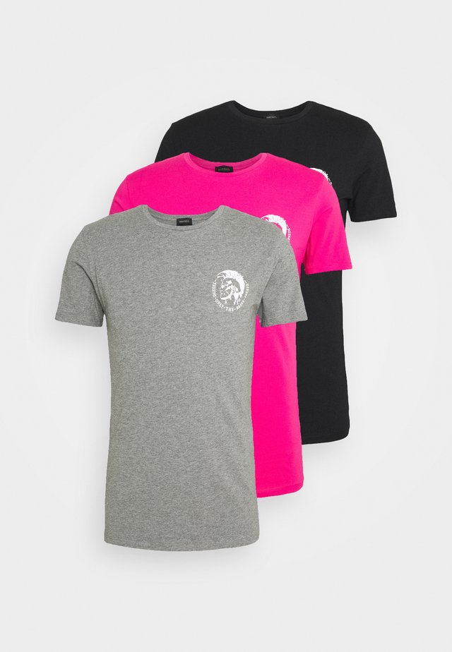 UMTEE RANDAL 3 PACK - Basic T-shirt - black/pink/grey melange