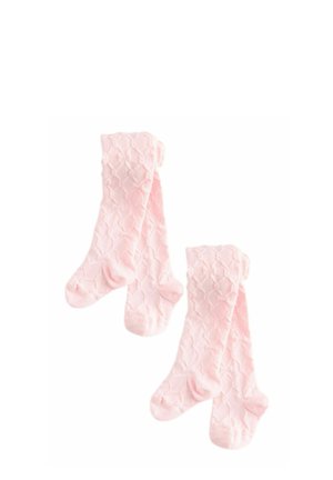 Roze gebreide panty's, met een gestructureerd ruitenpatroon. Zacht materiaal met een gladde afwerking, ontworpen voor comfort en warmte.