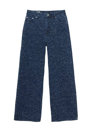 Bredde ben denim jeans i mørkeblå, med et struktureret stof med subtile farvevariationer, fem lommer og en frontlukning med knap.